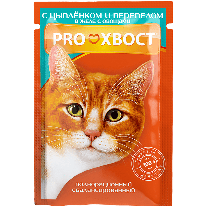 Консервированный корм для кошек Proхвост с цыпленком, перепелом и овощами в желе, 85г